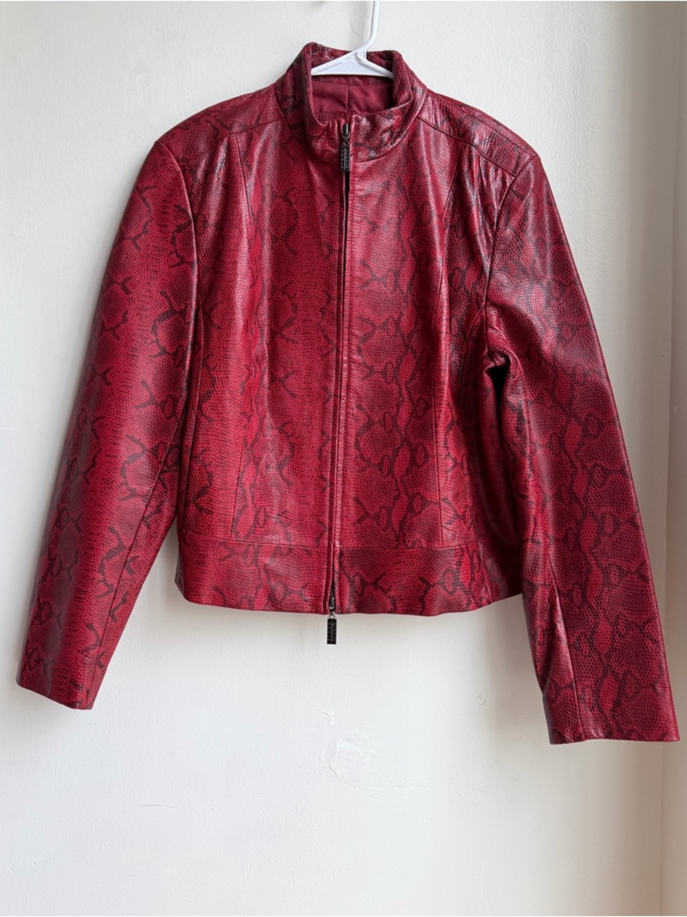 Siena Studio Women’s Red Snakeskin Leather Jacket Size Large Full Zip Pockets